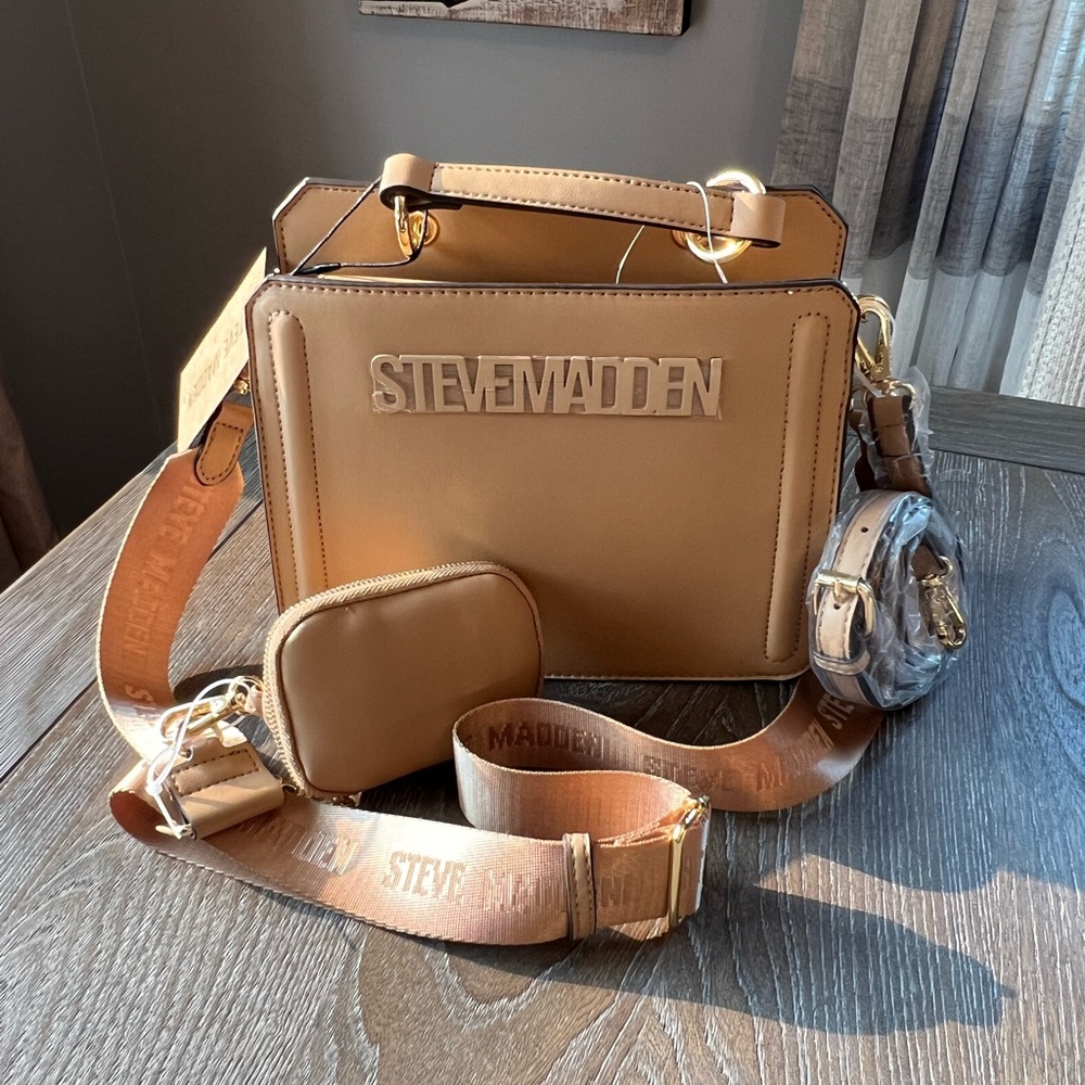 NWT, Steve Madden Camel Bevelyn Satchel Purse